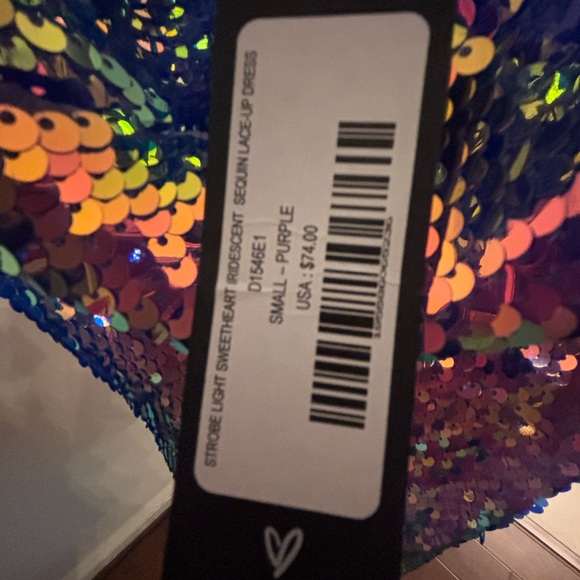 Lulu’s Strobe Light Sweetheart Iridescent Purple Sequin Lace-Up Dress - Picture 3 of 4